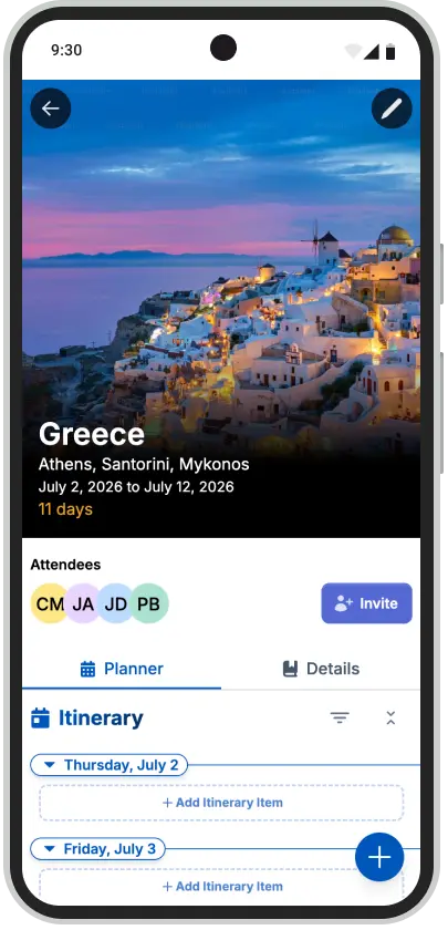 Trip itinerary