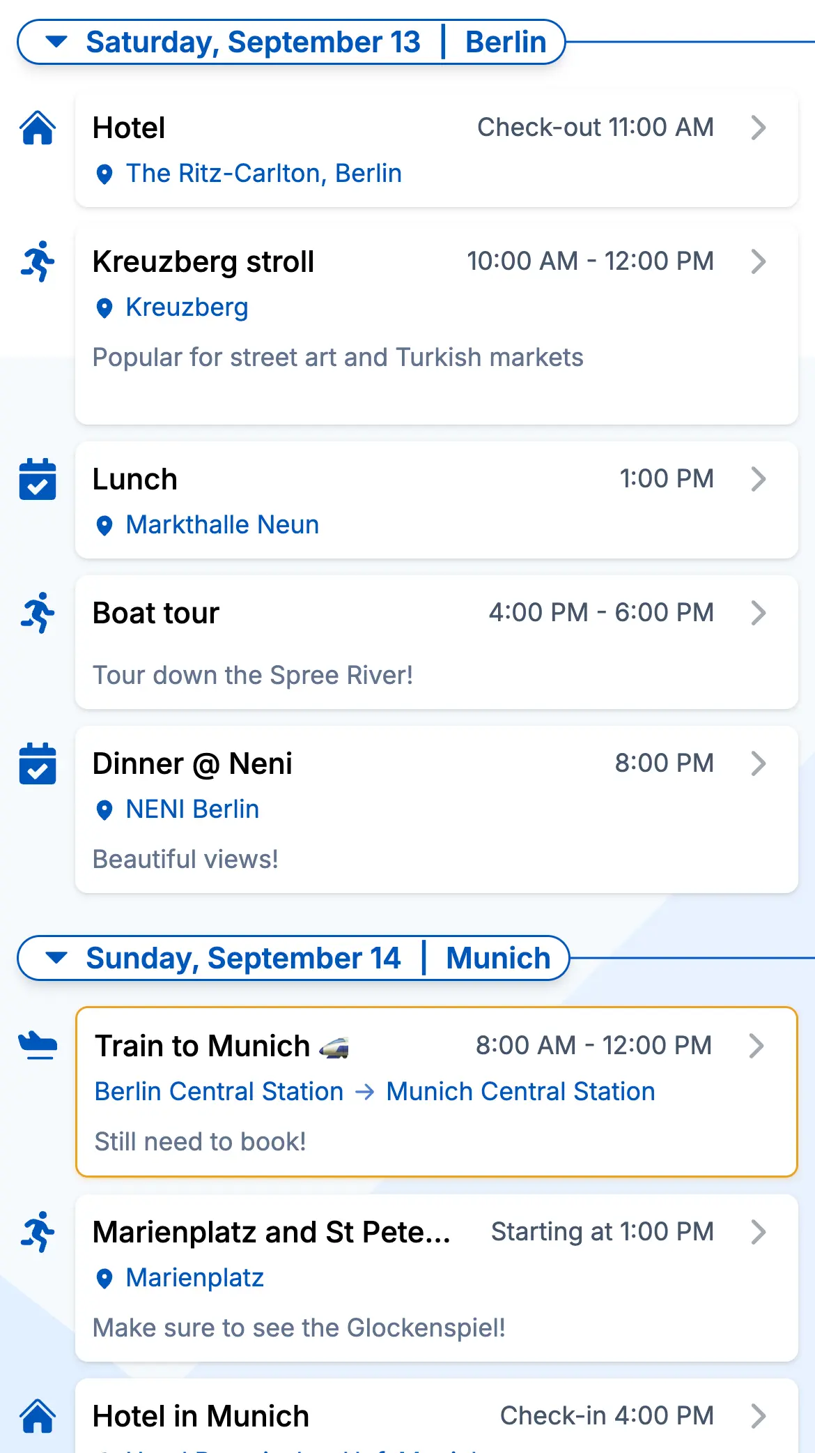 Plan and populate your itinerary